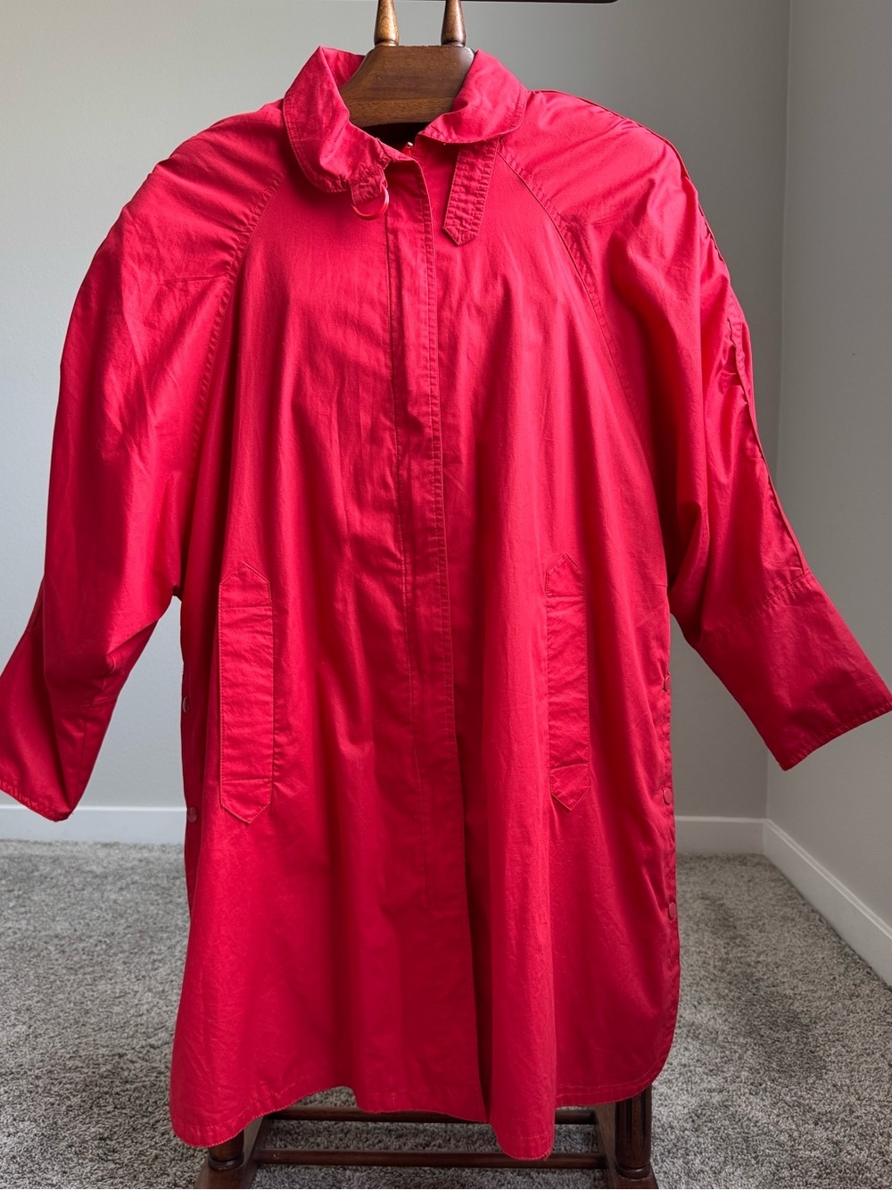Fox Run Red Rain Jacket Windbreaker XS Oversized Snap Side Trench Coat